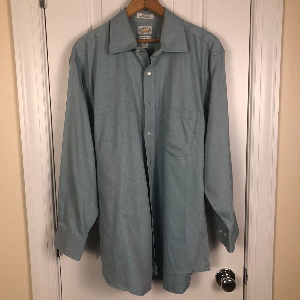 Eagle Shirtmakers‎ Mens Dress Shirt 17 1/2 (32/33) Green Regular Fit Non Iron